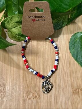 ⚾✨ Baseball Stretchy Beaded Bracelet | Handmade | Silver Baseball Dangle Charm